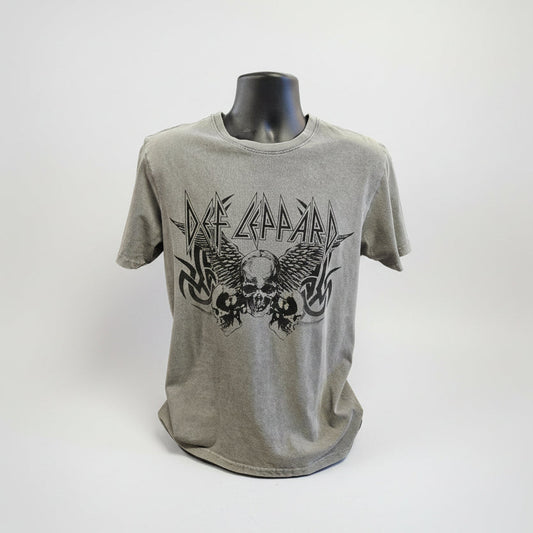 Gray t-shirt with Def Leppard logo on a mannequin against a white background