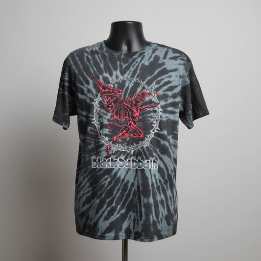 Gray and black patterned Black Sabbath tee on mannequin