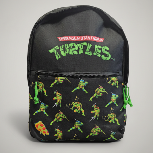 Backpack with Teenage Mutant Ninja Turtles design on a gray background