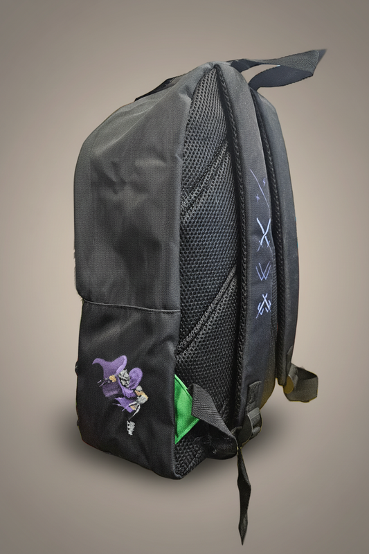 TMNT Black backpack with Shredder design on a beige background