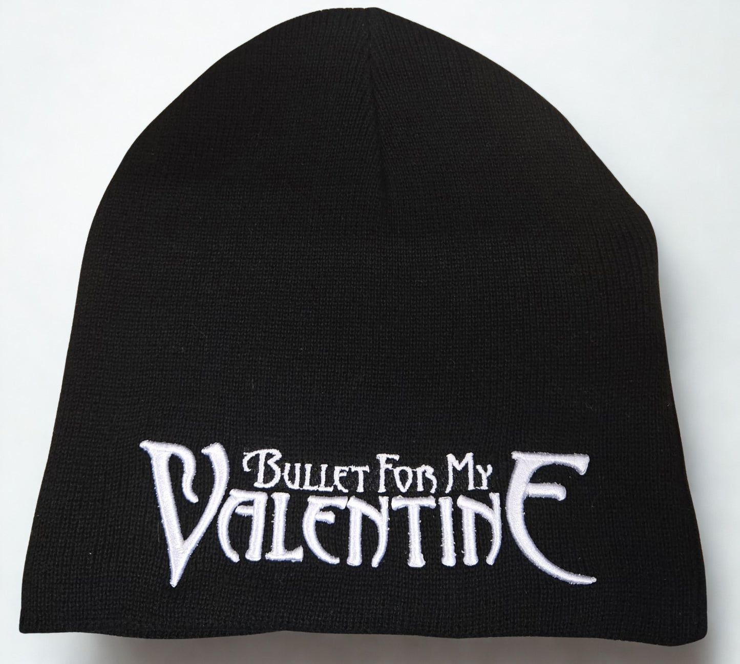 Black beanie with 'Bullet For My Valentine' logo on a white background