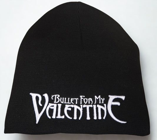 Black beanie with 'Bullet For My Valentine' logo on a white background