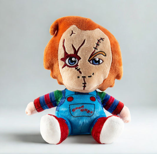 Plush Chucky doll toy with signature facial scarring.